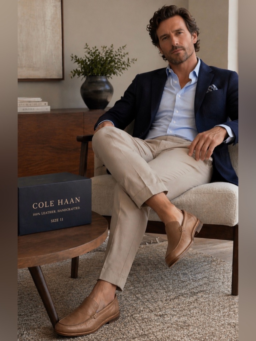Cole Haan Men's Tan Leather Penny Loafers